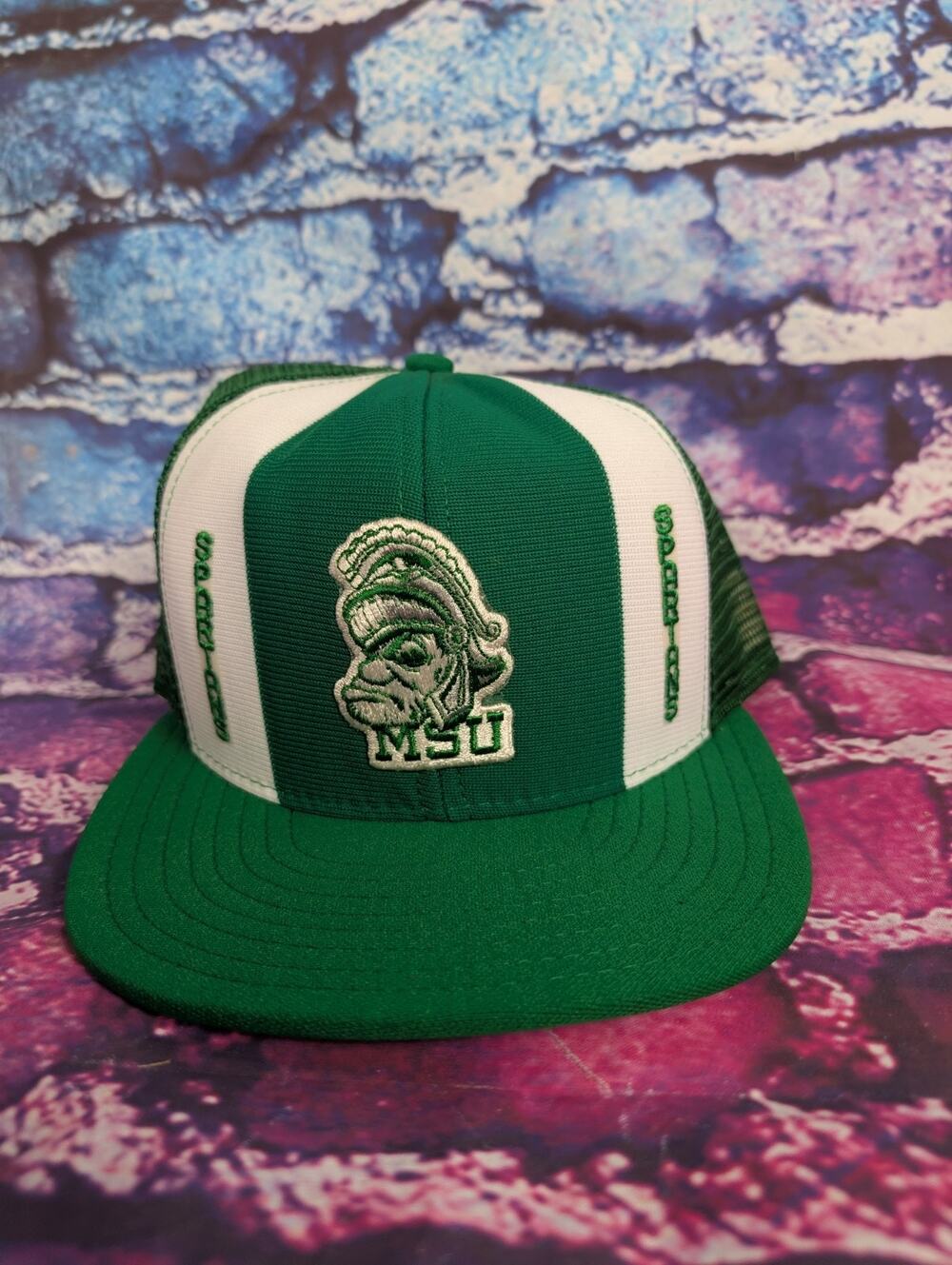 VINTAGE RARE Michigan State Spartans AJD Lucky Stripes Baseball Trucker Hat NOS